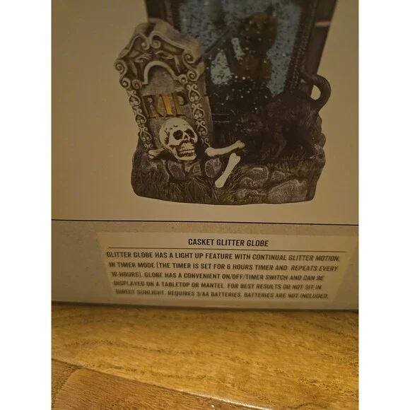 Cracker Barrel Skeleton In Casket LED Glitter Globe, Halloween Decor, New NIB